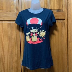 Mario princess is in another castle shirt. blue